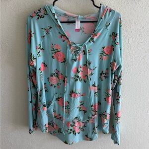 No Boundaries Blue Hoodie with Pink Floral Design